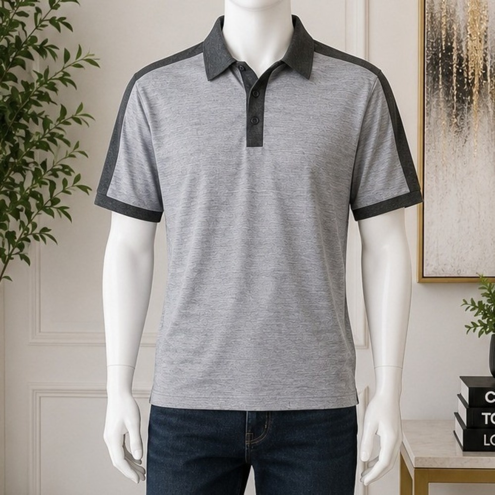 Unbranded Mens Polo Shirt Two Tone Grey Contrast Trim Short Sleeve Size L